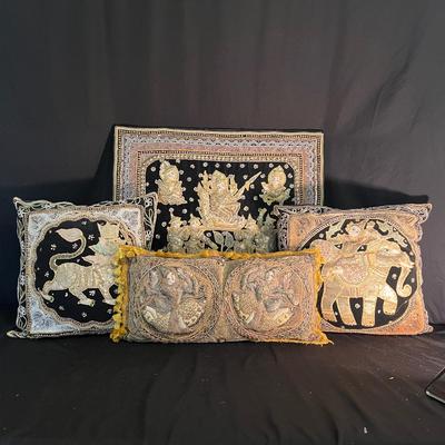 Burmese Kalaga Embroidered Wall Hanging & Pillows (D-MG)