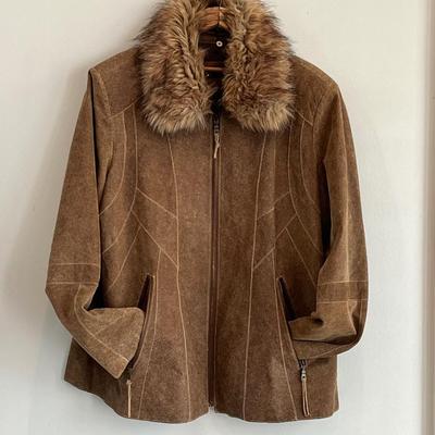 I.E. RELAXED WOMAN ~ Womenâ€™s 2X ~ Brown Leather Jacket With Fur Lined Collar