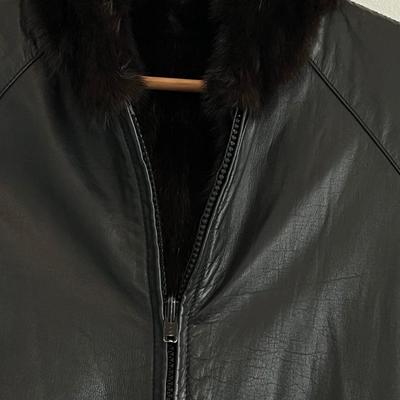 Womenâ€™s Small Black Leather Jacket ~ With Reversible Brown Fur