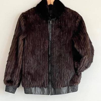 Womenâ€™s Small Black Leather Jacket ~ With Reversible Brown Fur
