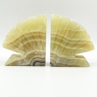 Hand Carved Onyx Stone ~ Two Sets Of Bookends ~ Shell Shaped