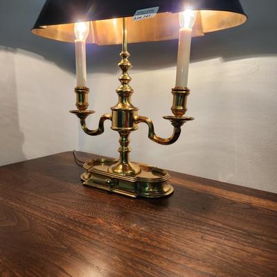 Heavy Brass Bouillotte Desk Lamp w Tole Shade