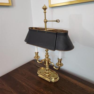 Heavy Brass Bouillotte Desk Lamp w Tole Shade