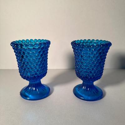 LOT 2F: Vintage Blue Glass Collection - Drinking Glasses, Candle Holders, Vases & More