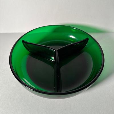 LOT 7F: Art Deco Emerald Glo Green Glass Console Bowl, Candy Dish & More