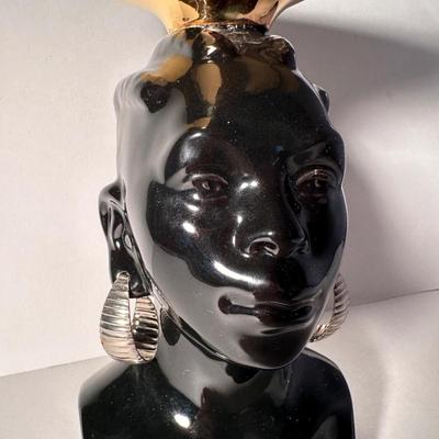 LOT 12F: 1950's Blackamoor Candy Dish w/Earrings & Dimple Glass Vase