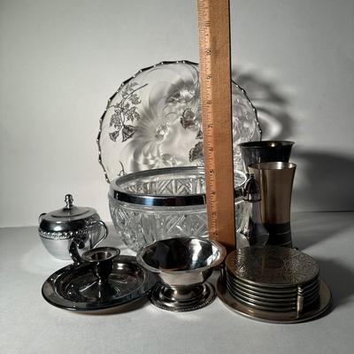 LOT 14F: Vintage Silver Plated Collection - Serving Trays, Shakers, Bowls, Coasters & More