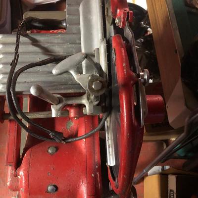 LOT 222B: Vintage US Slicing Machine Co. Meat Slicer Model G on Metal Cart
