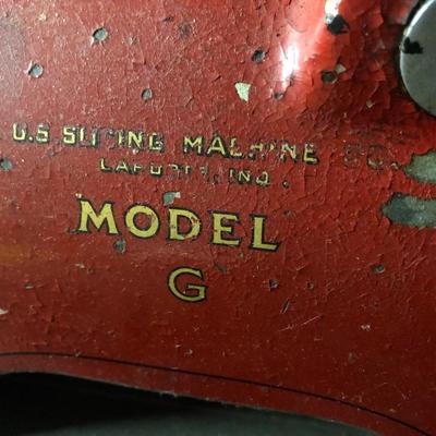 LOT 222B: Vintage US Slicing Machine Co. Meat Slicer Model G on Metal Cart