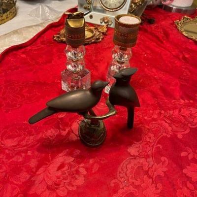 Birds Towle Co and Gilded Crystal Table Lighter and smoking accessorie