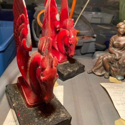 Marble based Pegasus Art book ends and Bronze Lady Figure