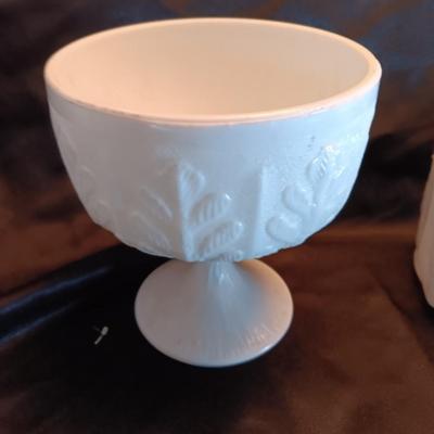 Milk glass dishware and salt & pepper shakers
