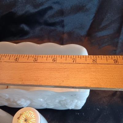 Milk glass dishware and salt & pepper shakers
