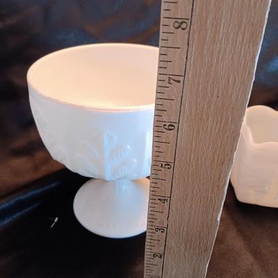 Milk glass dishware and salt & pepper shakers
