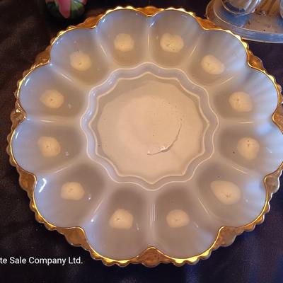 Milk glass egg dish, salt & pepper shakers and more