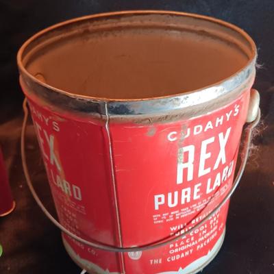 Antique lard tin - Velvet tobacco - Prince Albert tins with Doan's pills and two metal can openers