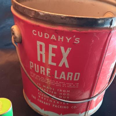 Antique lard tin - Velvet tobacco - Prince Albert tins with Doan's pills and two metal can openers
