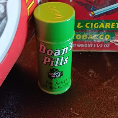 Price albert container with Velvet tobacco tin and Don's pills tin