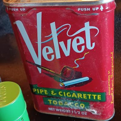 Price albert container with Velvet tobacco tin and Don's pills tin