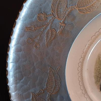 Wrought Farberware Aluminum plate frame platter with salt & pepper shakers