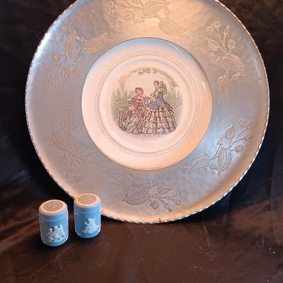 Wrought Farberware Aluminum plate frame platter with salt & pepper shakers