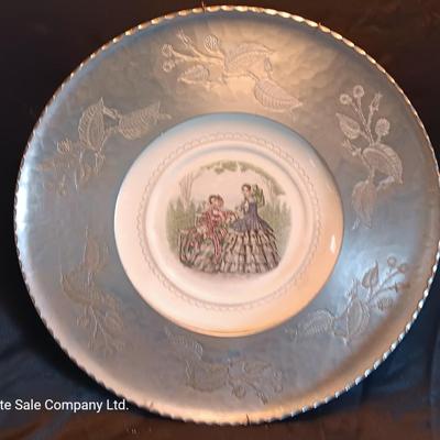 Wrought Farberware Aluminum plate frame platter with salt & pepper shakers