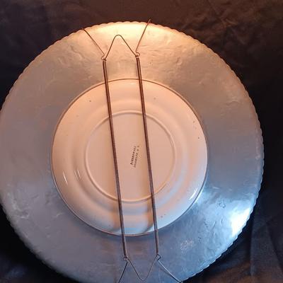 Wrought Farberware Aluminum plate frame platter with salt & pepper shakers