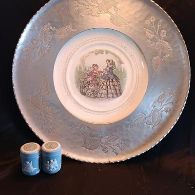Wrought Farberware Aluminum plate frame platter with salt & pepper shakers