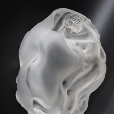 Vintage Czech Art Deco Glass Frosted Nude Woman Heavy Ashtray