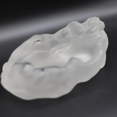 Vintage Czech Art Deco Glass Frosted Nude Woman Heavy Ashtray