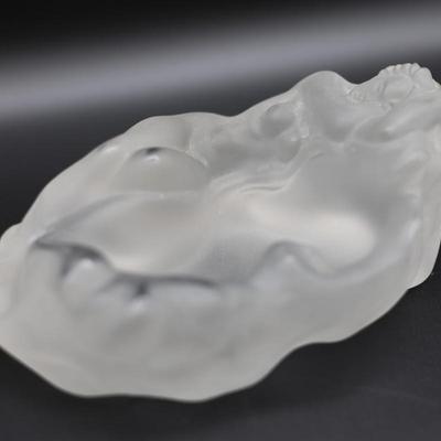 Vintage Czech Art Deco Glass Frosted Nude Woman Heavy Ashtray
