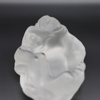Vintage Czech Art Deco Glass Frosted Nude Woman Heavy Ashtray