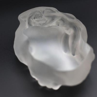 Vintage Czech Art Deco Glass Frosted Nude Woman Heavy Ashtray