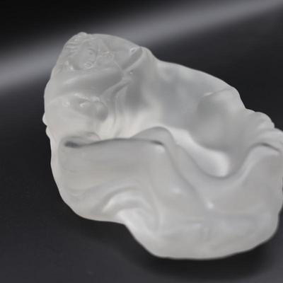 Vintage Czech Art Deco Glass Frosted Nude Woman Heavy Ashtray