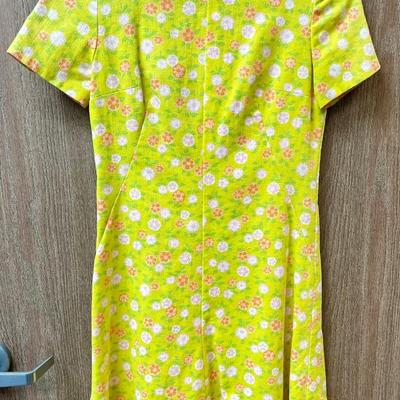 Vintage Mini Dress 60's Era Floral Print on Bright Yellow form fitting short dress