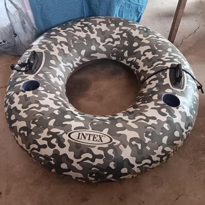Camouflage Intex innertube with handles for swim or sled