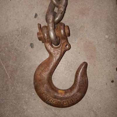 Vintage car creeper - tow chain with two steel hooks - and a set of tire chains