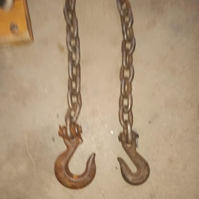 Vintage car creeper - tow chain with two steel hooks - and a set of tire chains