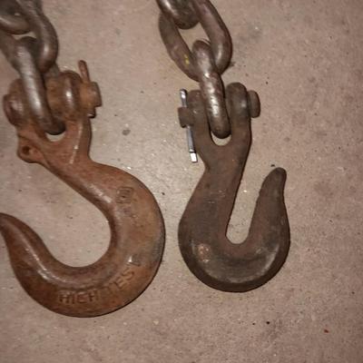 Vintage car creeper - tow chain with two steel hooks - and a set of tire chains
