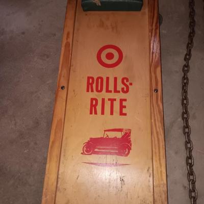 Vintage car creeper - tow chain with two steel hooks - and a set of tire chains