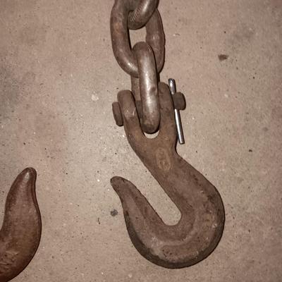 Vintage car creeper - tow chain with two steel hooks - and a set of tire chains