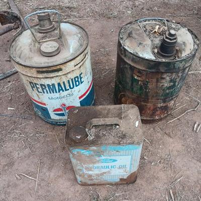 Three vintage metal containers - Permalube - Ford Hydraulic - and Super motor oil