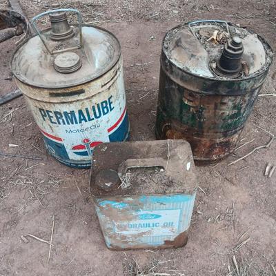 Three vintage metal containers - Permalube - Ford Hydraulic - and Super motor oil