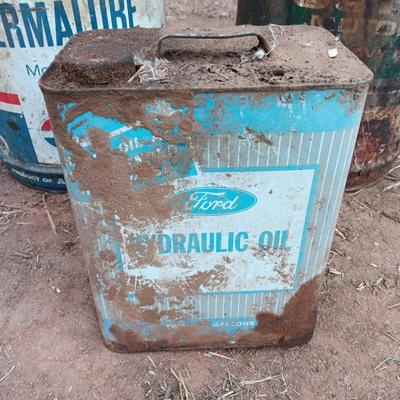 Three vintage metal containers - Permalube - Ford Hydraulic - and Super motor oil