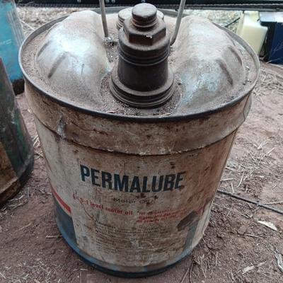 Three vintage metal containers - Permalube - Ford Hydraulic - and Super motor oil