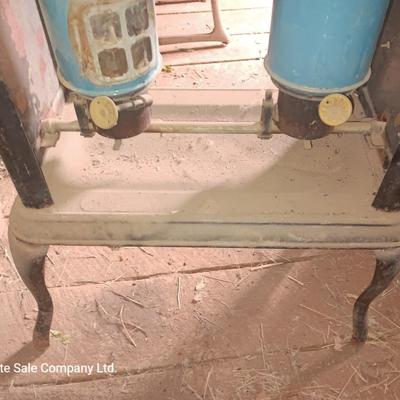 Antique early 1900's kerosene two burner stove with glass kerosene bottle