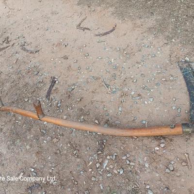 Antique wooden handled scythe with two handles