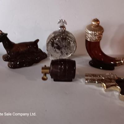 Avon bottles deer - barrel - gun - gun powder and coin bottles