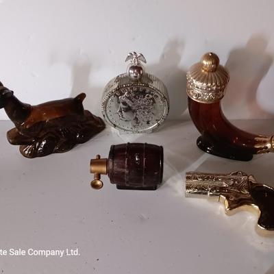 Avon bottles deer - barrel - gun - gun powder and coin bottles