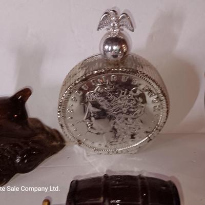 Avon bottles deer - barrel - gun - gun powder and coin bottles